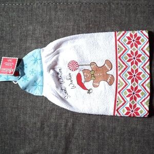 Towel Kitchen Dishtowel Hand Terry Cotton Washable Gingerbread Winter Wishes
